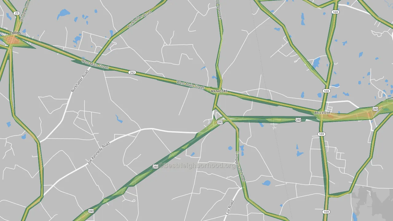 Manassas, GA Map of Noise Levels in Manassas