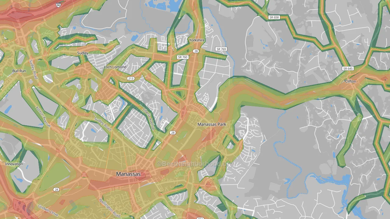 Manassas Park, VA Map of Noise Levels in Manassas Park
