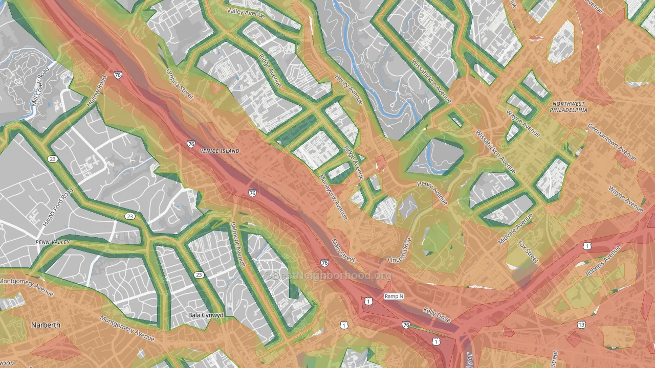 Manayunk, Philadelphia, PA Map of Noise Levels in Manayunk