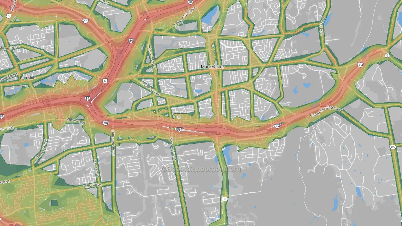 Manchester, CT Map of Noise Levels in Manchester
