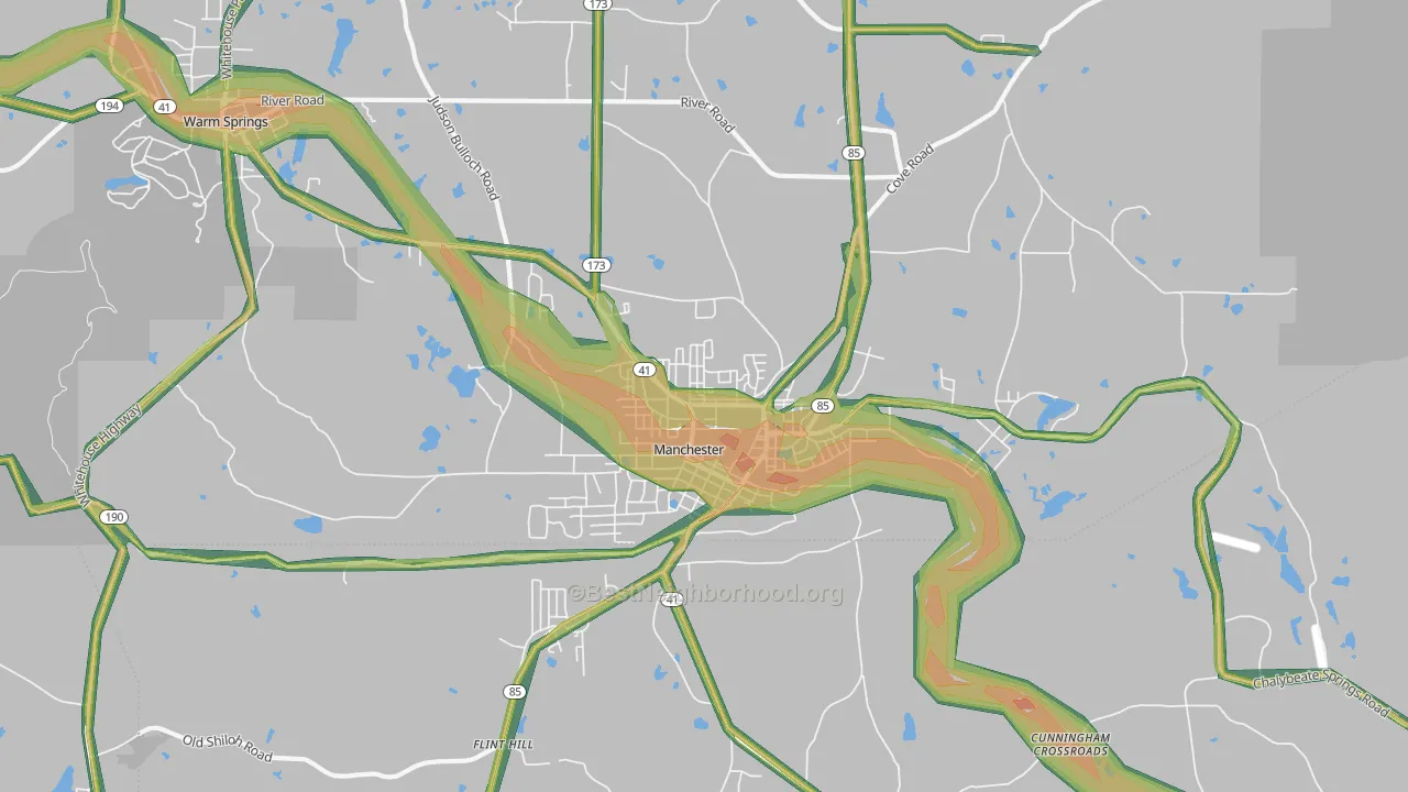 Manchester, GA Map of Noise Levels in Manchester