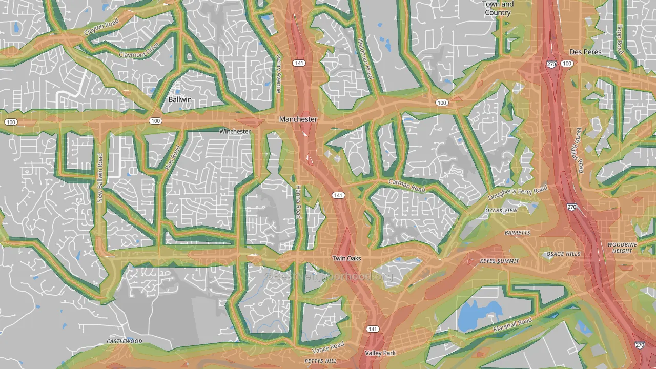 Manchester, MO Map of Noise Levels in Manchester