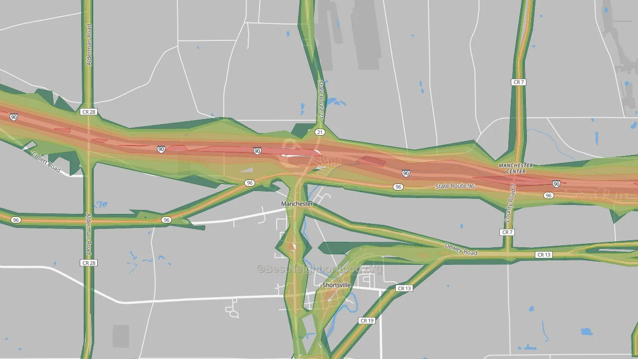 Manchester, NY Map of Noise Levels in Manchester