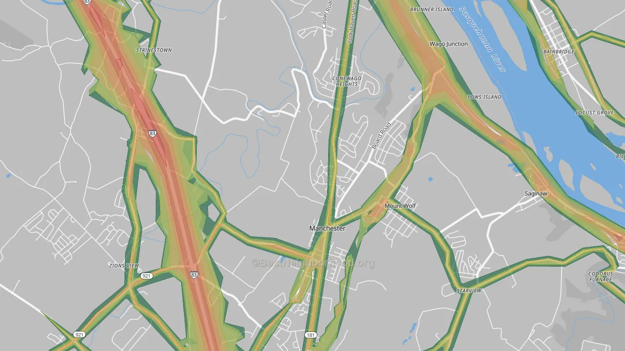 Manchester, PA Map of Noise Levels in Manchester