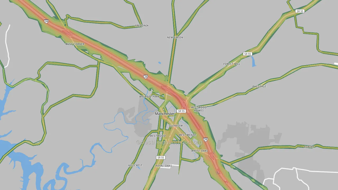 Manchester, TN Map of Noise Levels in Manchester