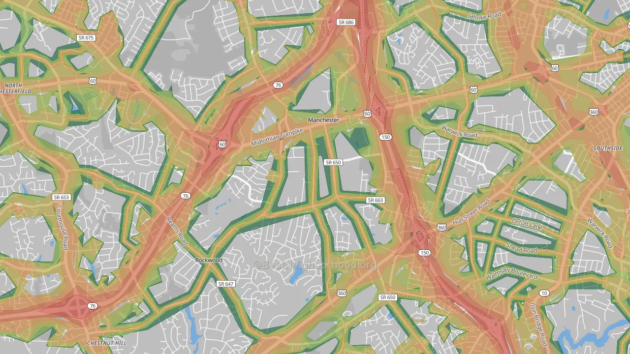 Manchester, VA Map of Noise Levels in Manchester