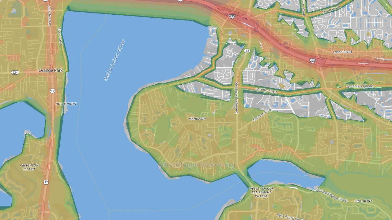 Mandarin, Jacksonville, FL Map of Noise Levels in Mandarin