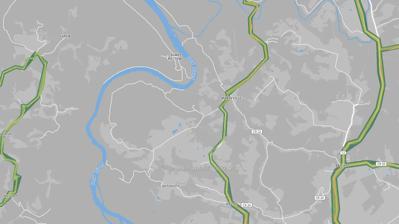 Mandeville, WV Map of Noise Levels in Mandeville
