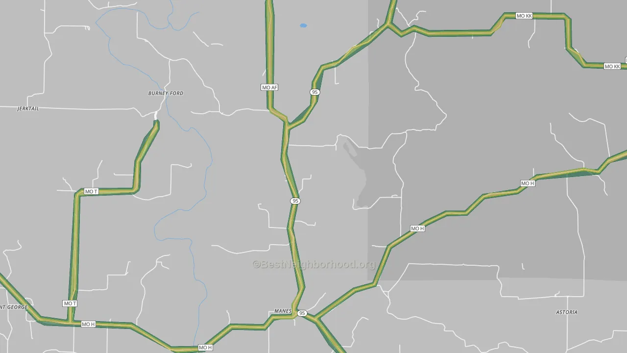 Manes, MO Map of Noise Levels in Manes