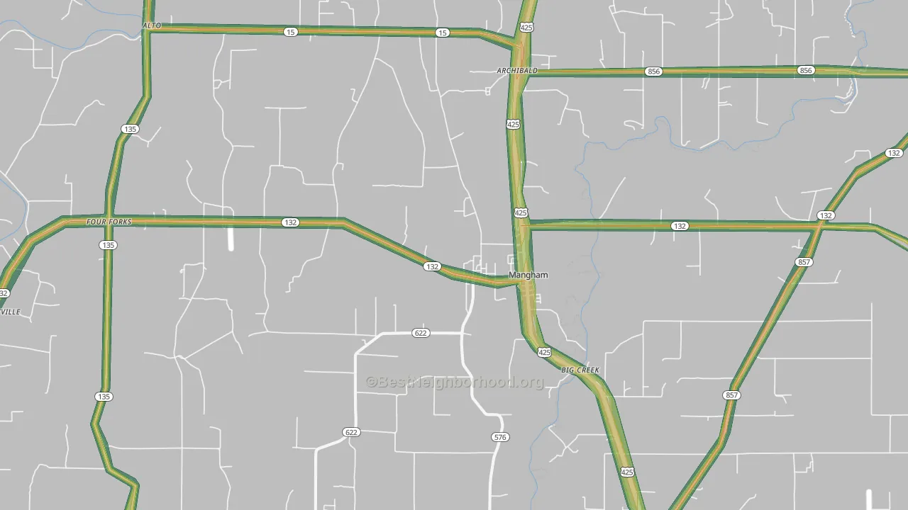 Mangham, LA Map of Noise Levels in Mangham