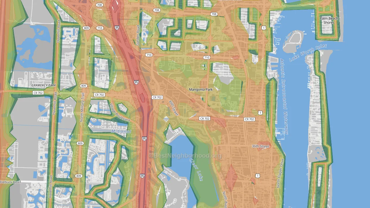 Mangonia Park, FL Map of Noise Levels in Mangonia Park