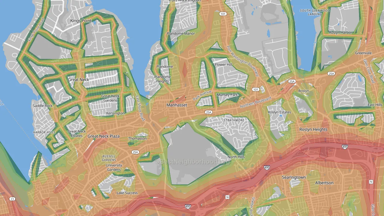 Manhasset, NY Map of Noise Levels in Manhasset