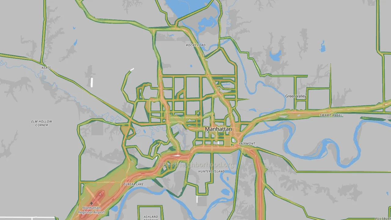 Manhattan, KS Map of Noise Levels in Manhattan
