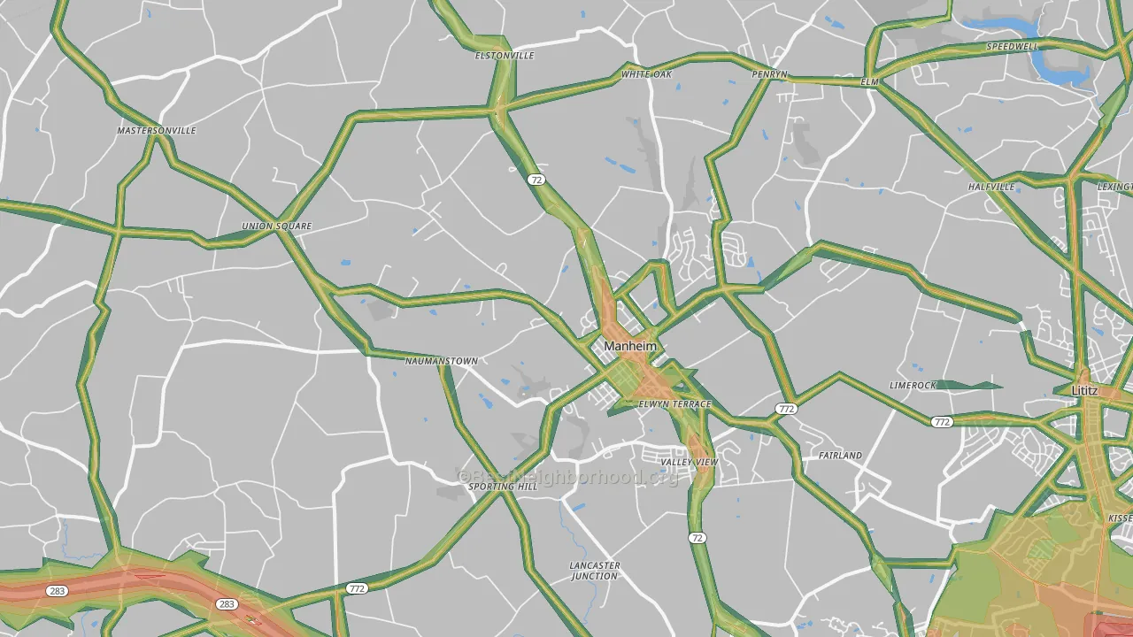 Manheim, PA Map of Noise Levels in Manheim