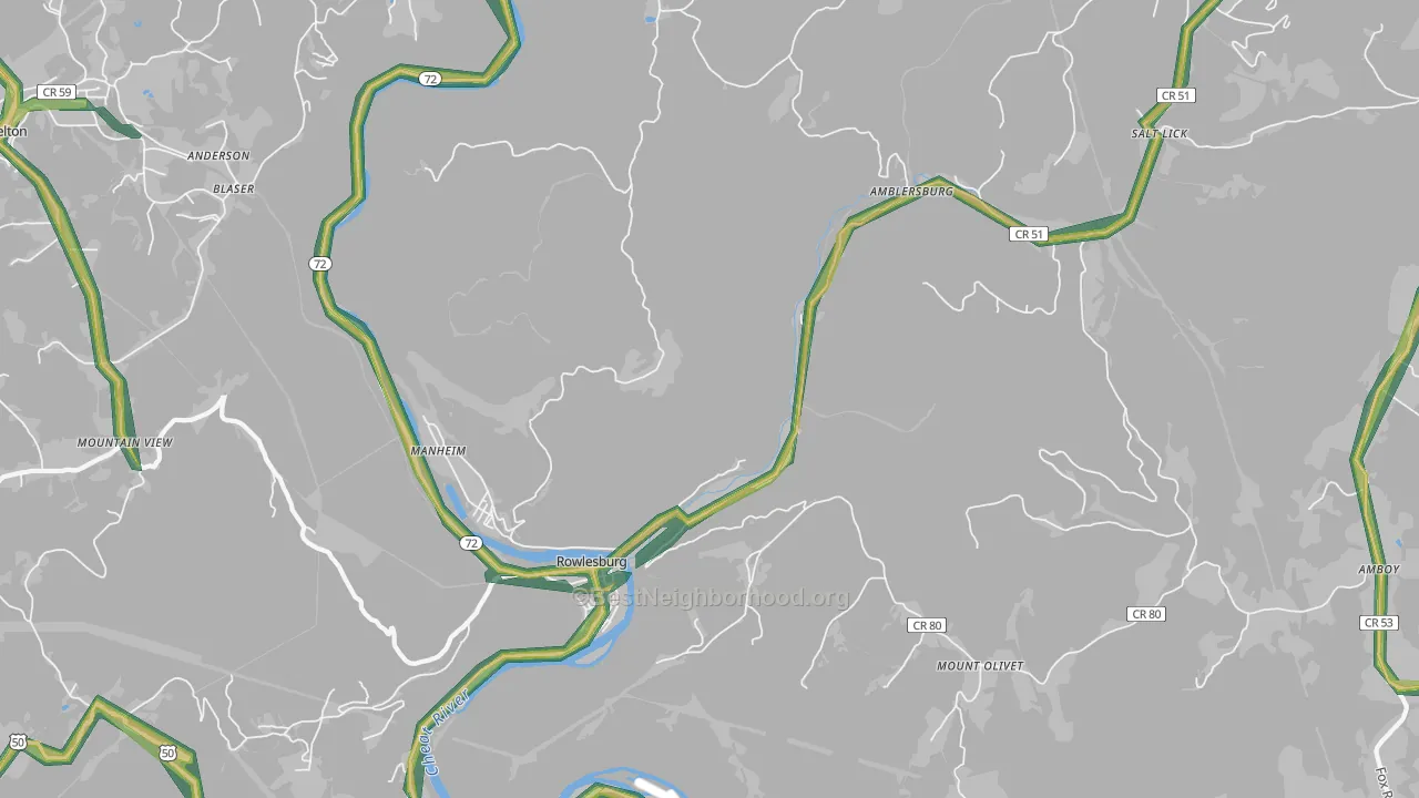 Manheim, WV Map of Noise Levels in Manheim