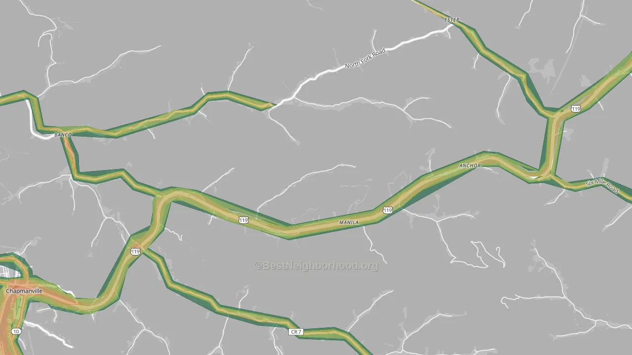 Manila, WV Map of Noise Levels in Manila