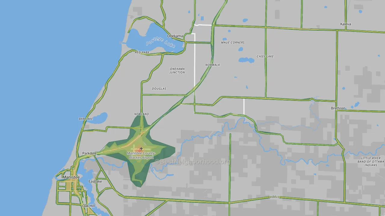 Manistee County, MI Map of Noise Levels in Manistee County