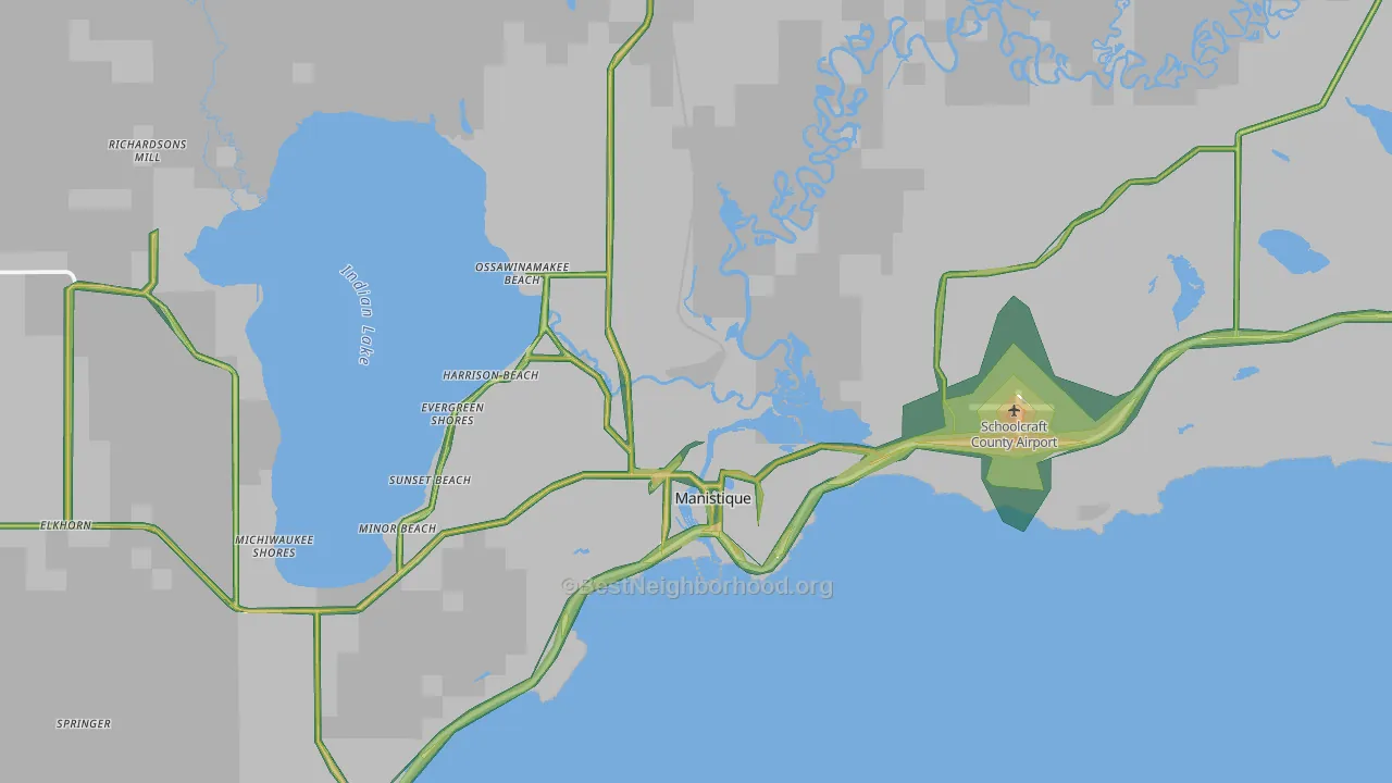 Manistique, MI Map of Noise Levels in Manistique