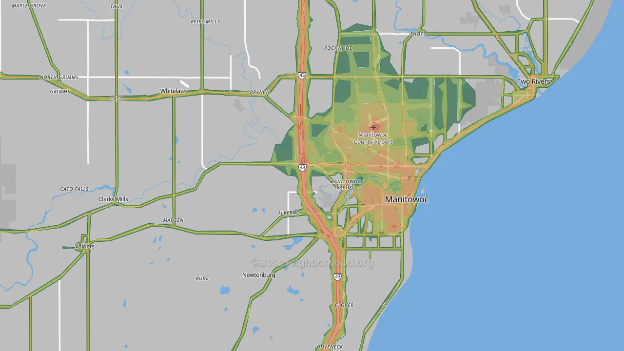 Manitowoc County, WI Map of Noise Levels in Manitowoc County