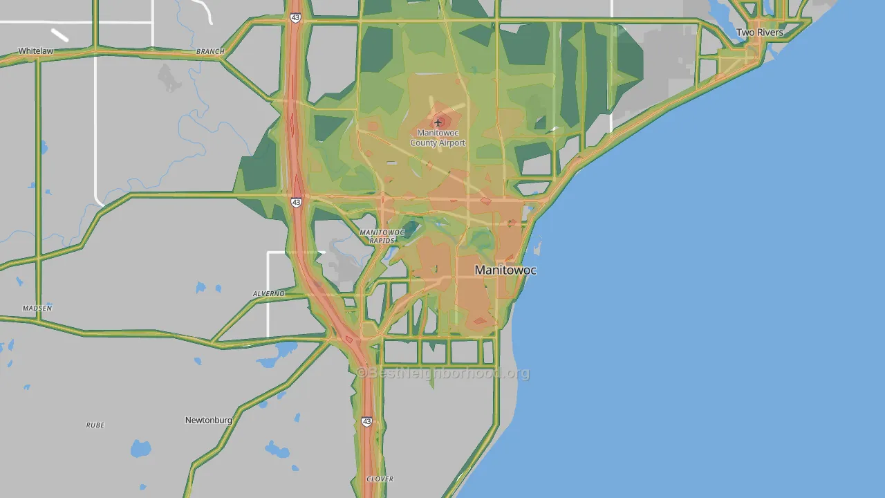 Manitowoc, WI Map of Noise Levels in Manitowoc