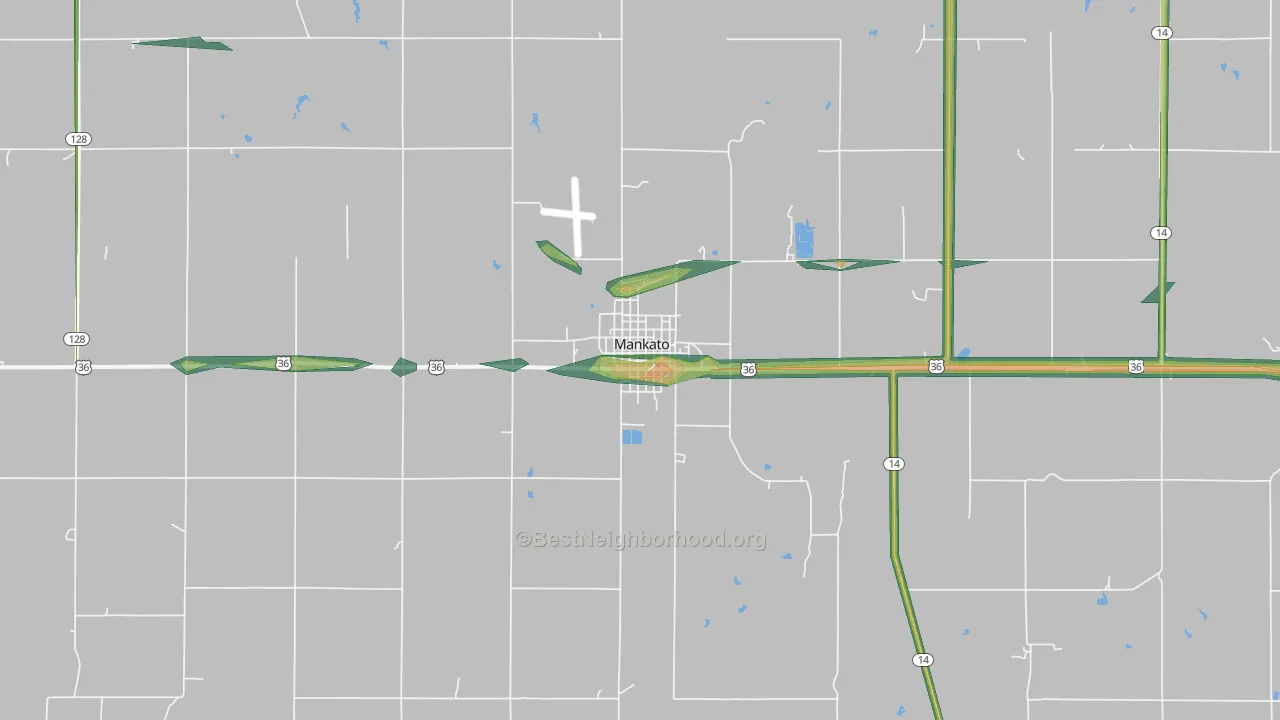 Mankato, KS Map of Noise Levels in Mankato