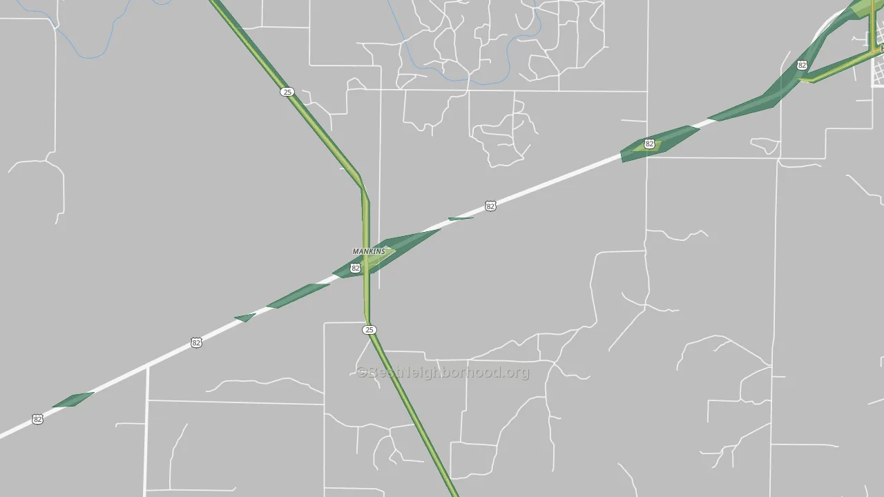 Mankins, TX Map of Noise Levels in Mankins
