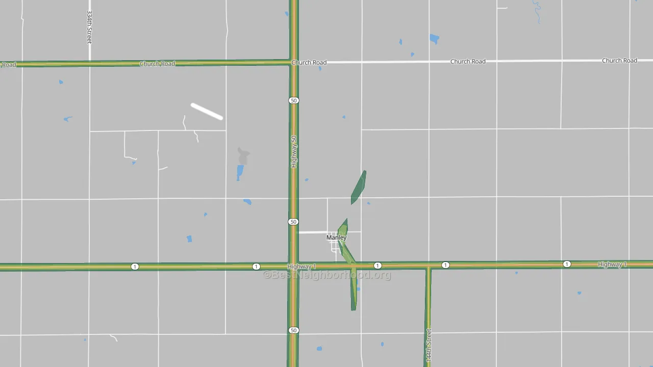 Manley, NE Map of Noise Levels in Manley