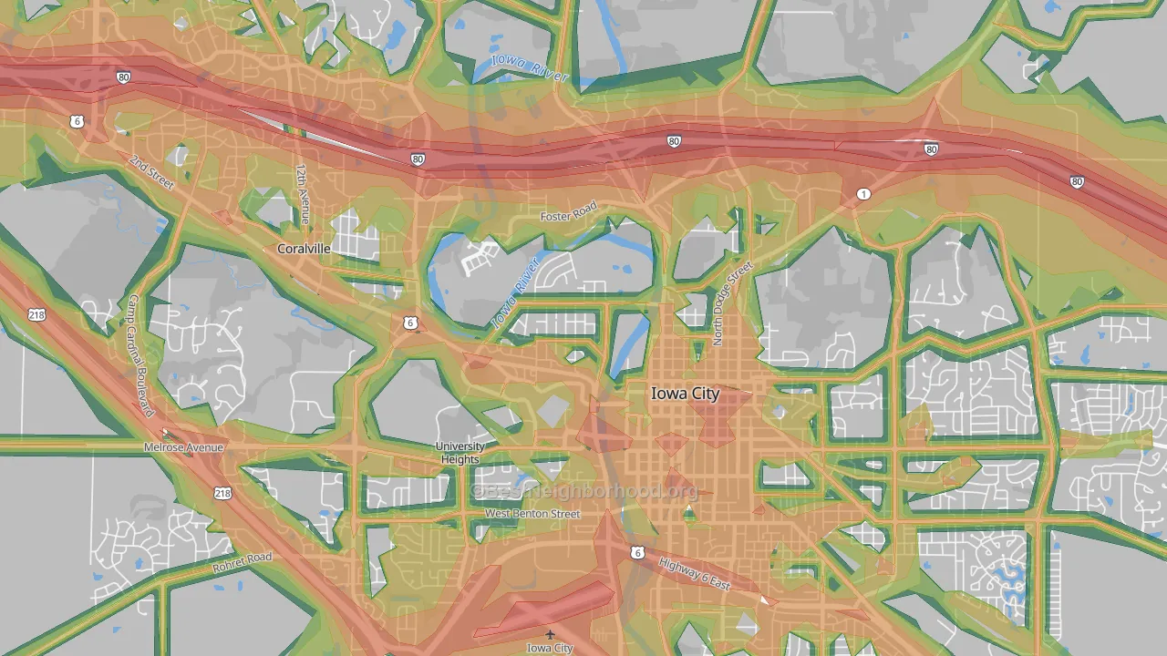 Mann, Iowa City, IA Map of Noise Levels in Mann