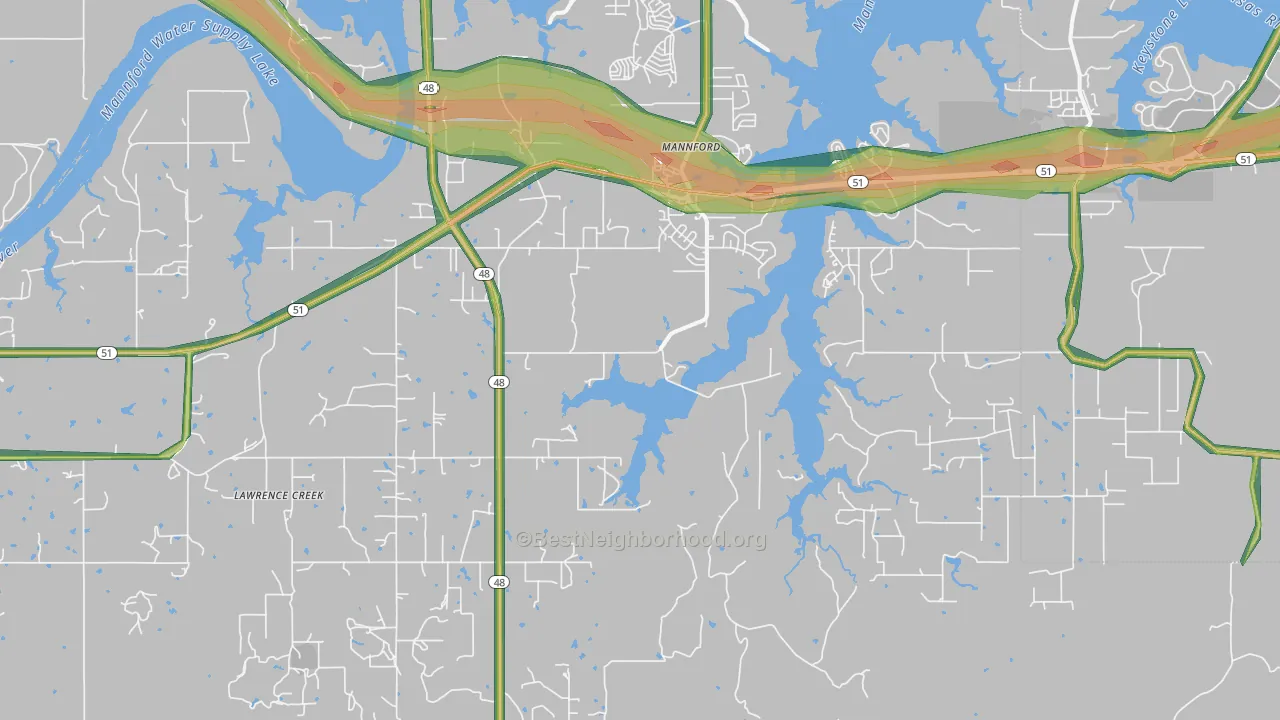 Mannford, OK Map of Noise Levels in Mannford