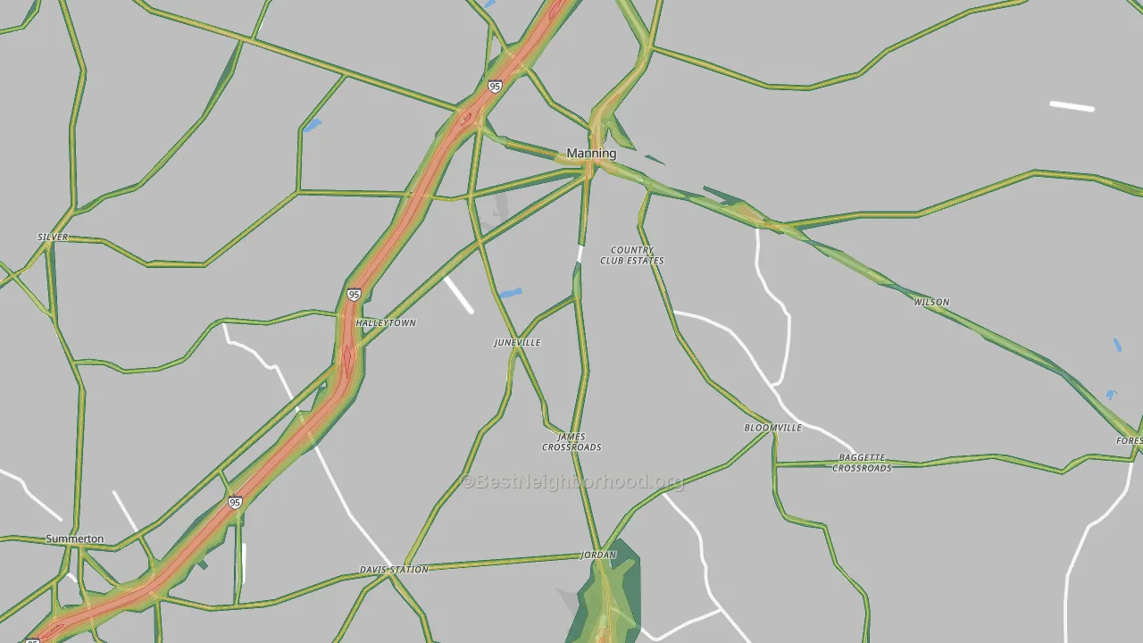 Manning, SC Map of Noise Levels in Manning