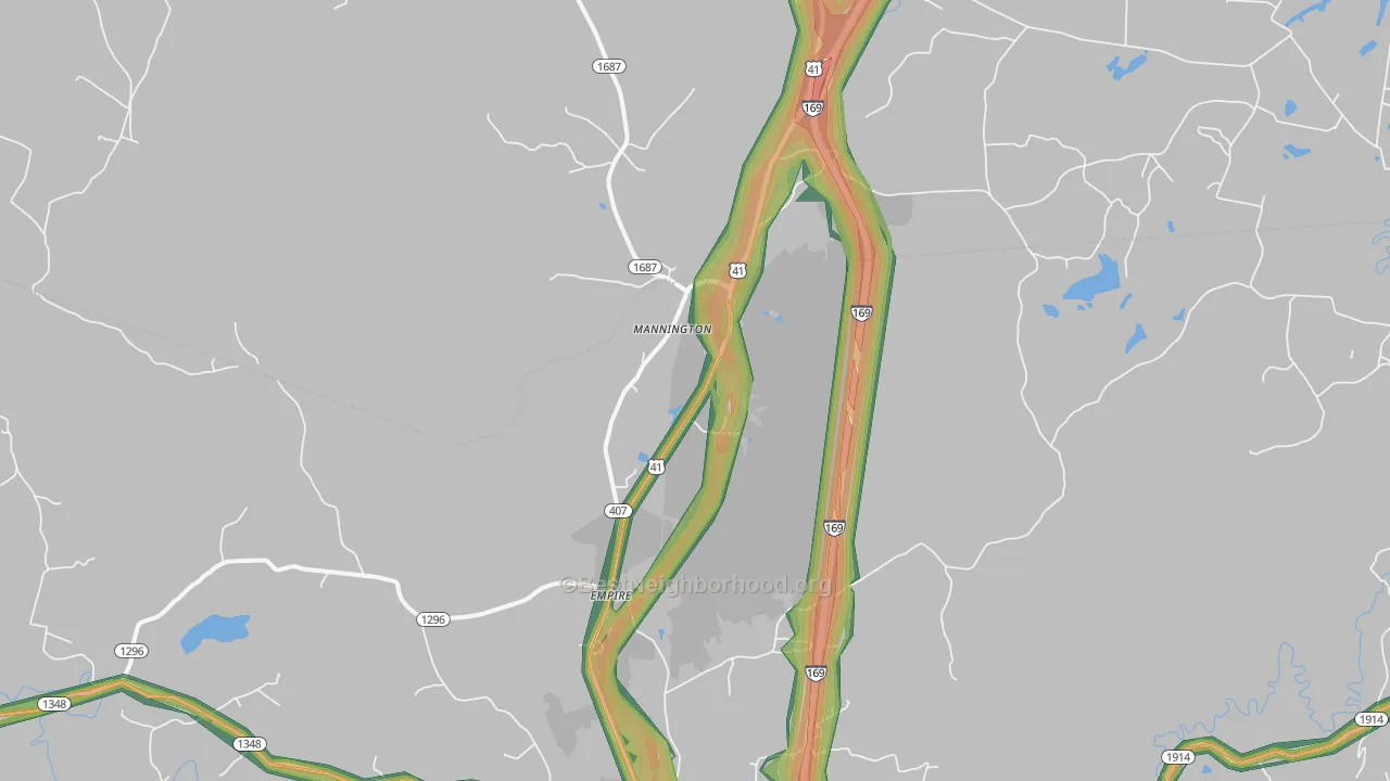 Mannington, KY Map of Noise Levels in Mannington