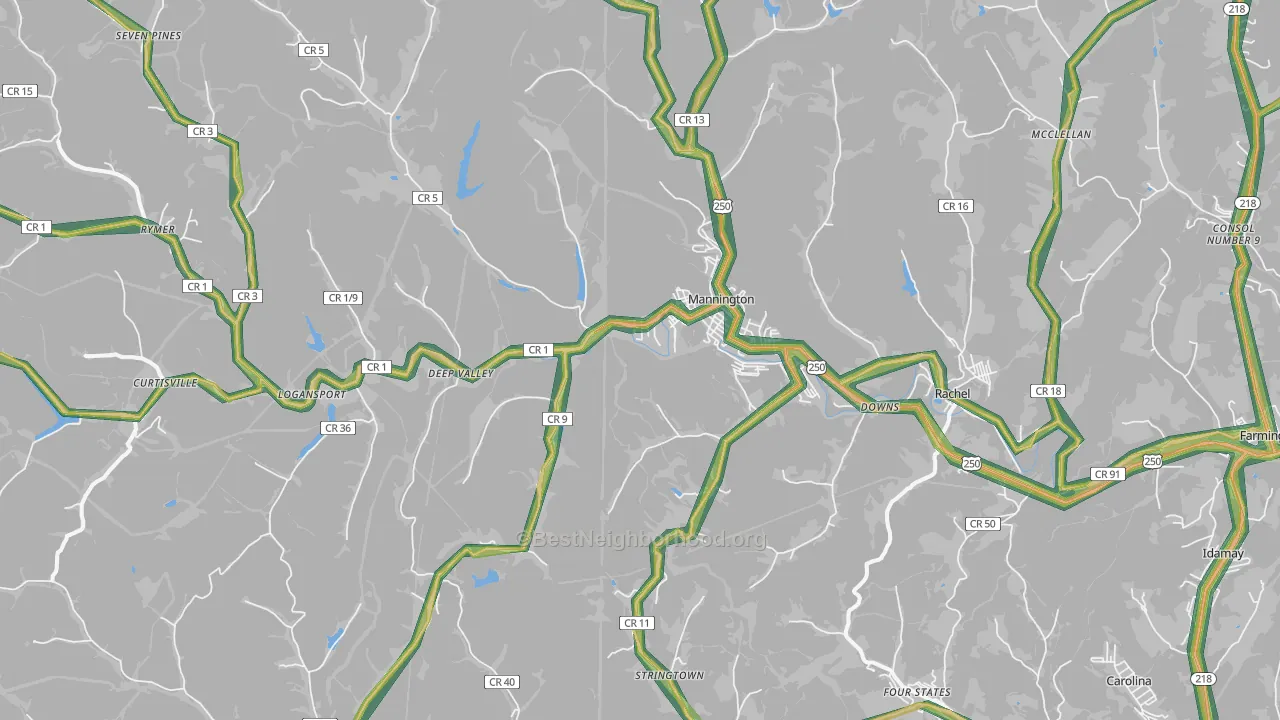 Mannington, WV Map of Noise Levels in Mannington