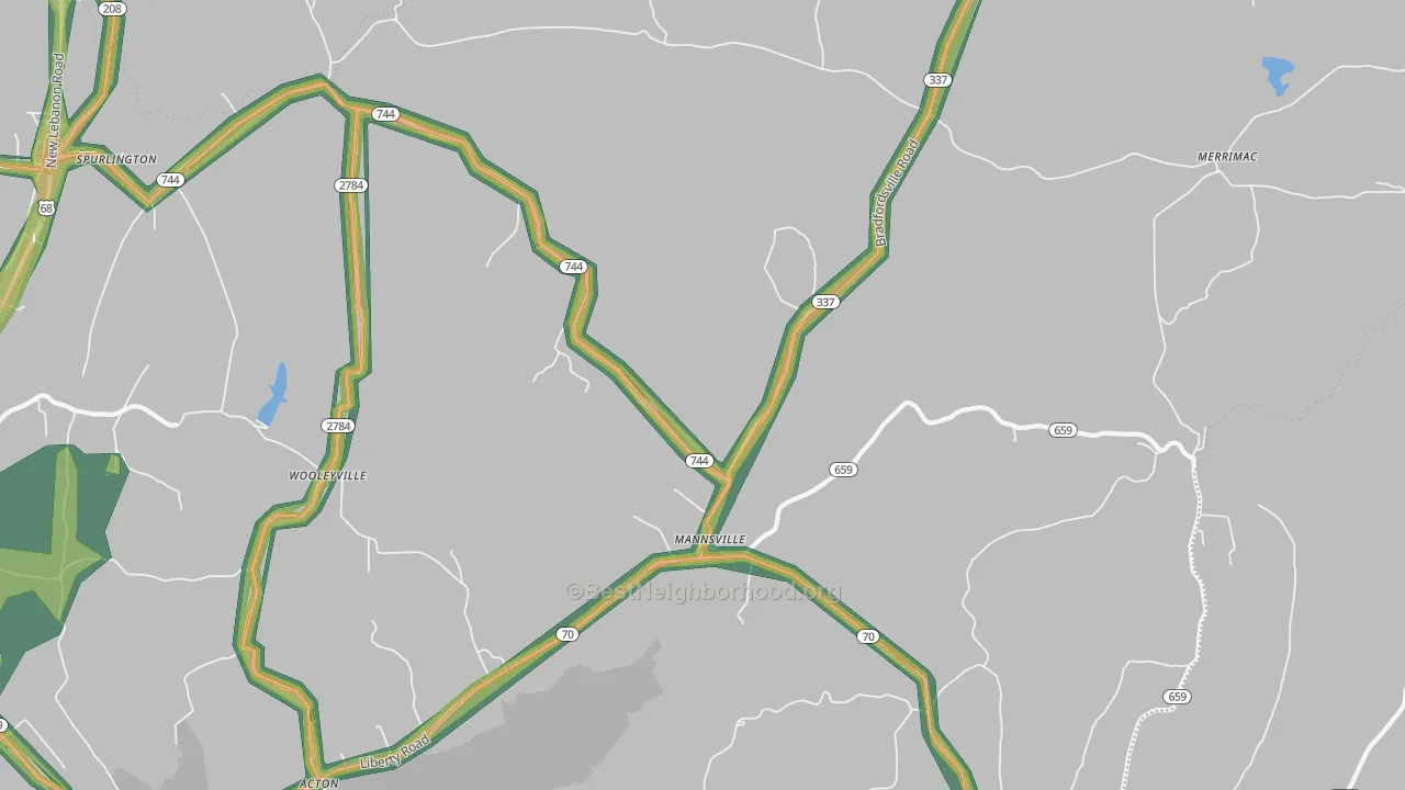 Mannsville, KY Map of Noise Levels in Mannsville