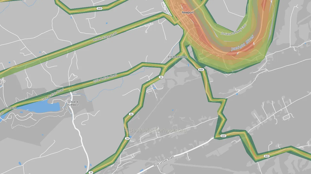 Mannsville, PA Map of Noise Levels in Mannsville