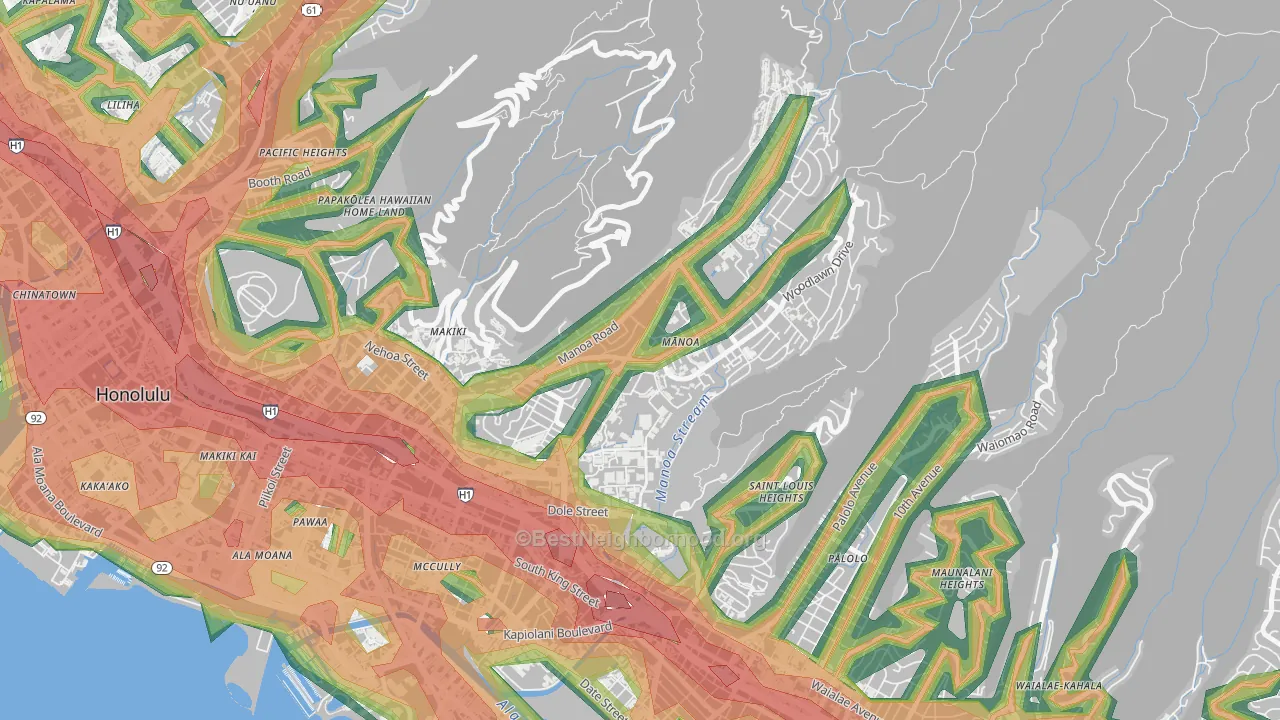 Manoa, Honolulu, HI Map of Noise Levels in Manoa