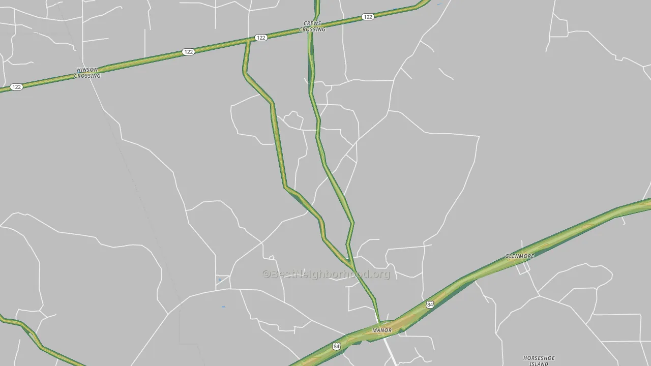 Manor, GA Map of Noise Levels in Manor