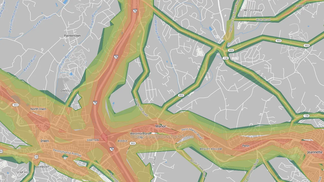 Manor, PA Map of Noise Levels in Manor