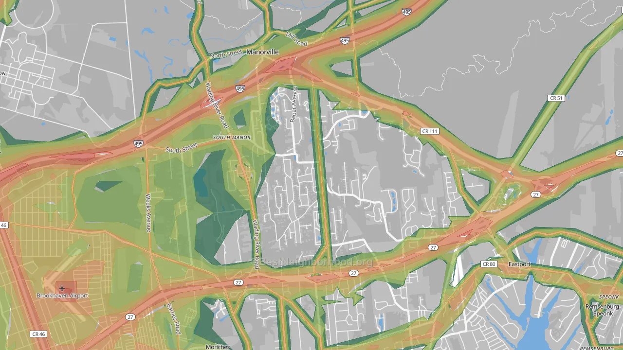 Manorville, NY Map of Noise Levels in Manorville