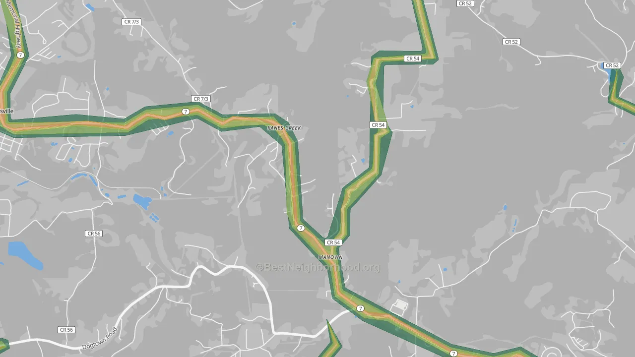 Manown, WV Map of Noise Levels in Manown
