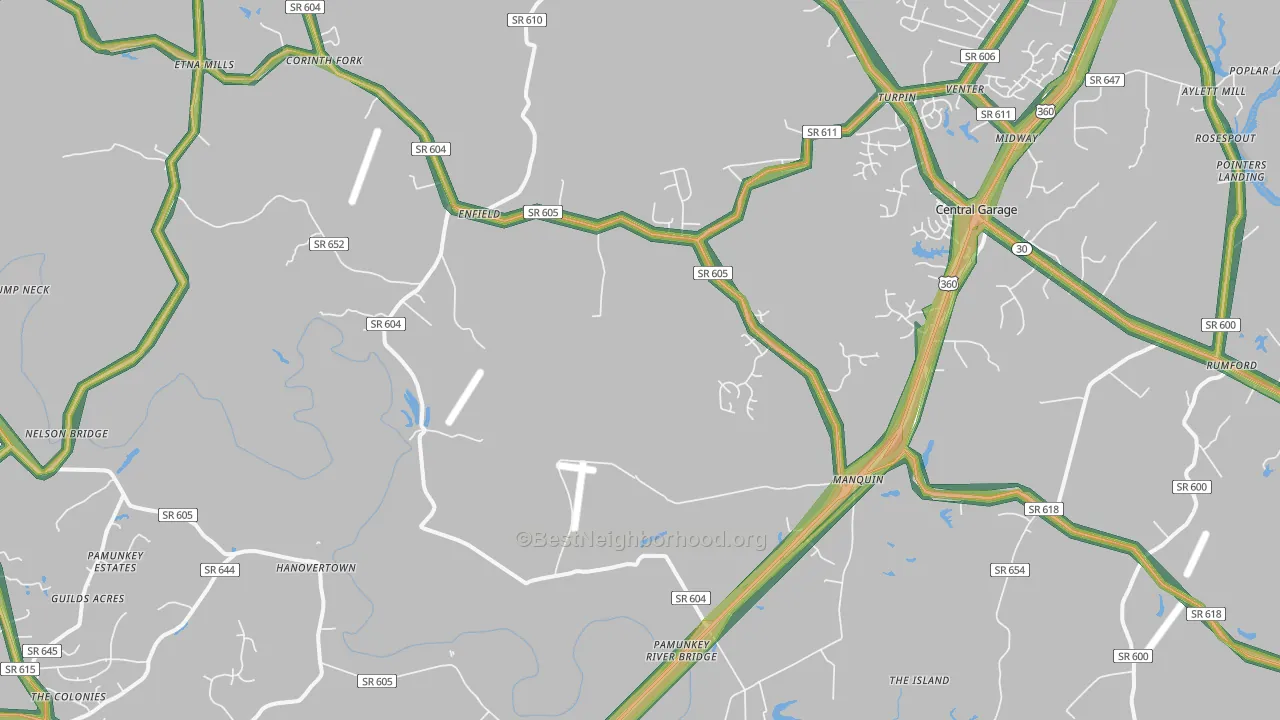 Manquin, VA Map of Noise Levels in Manquin