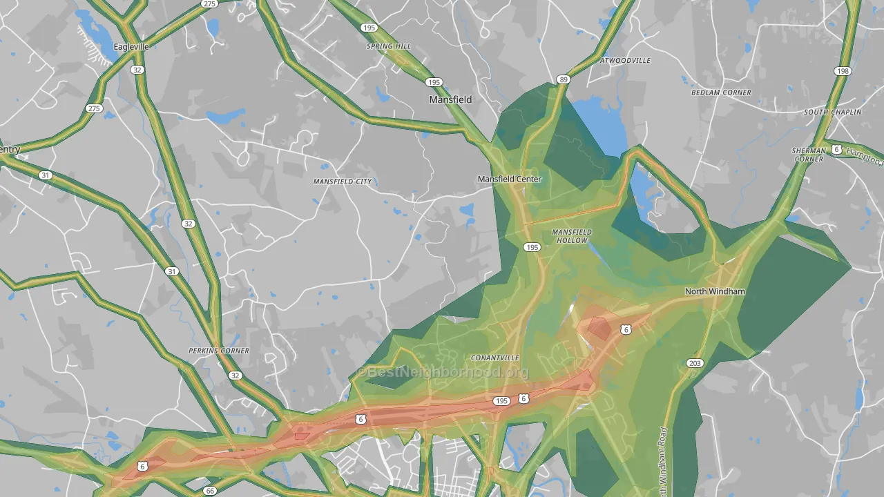 Mansfield Center, CT Map of Noise Levels in Mansfield Center