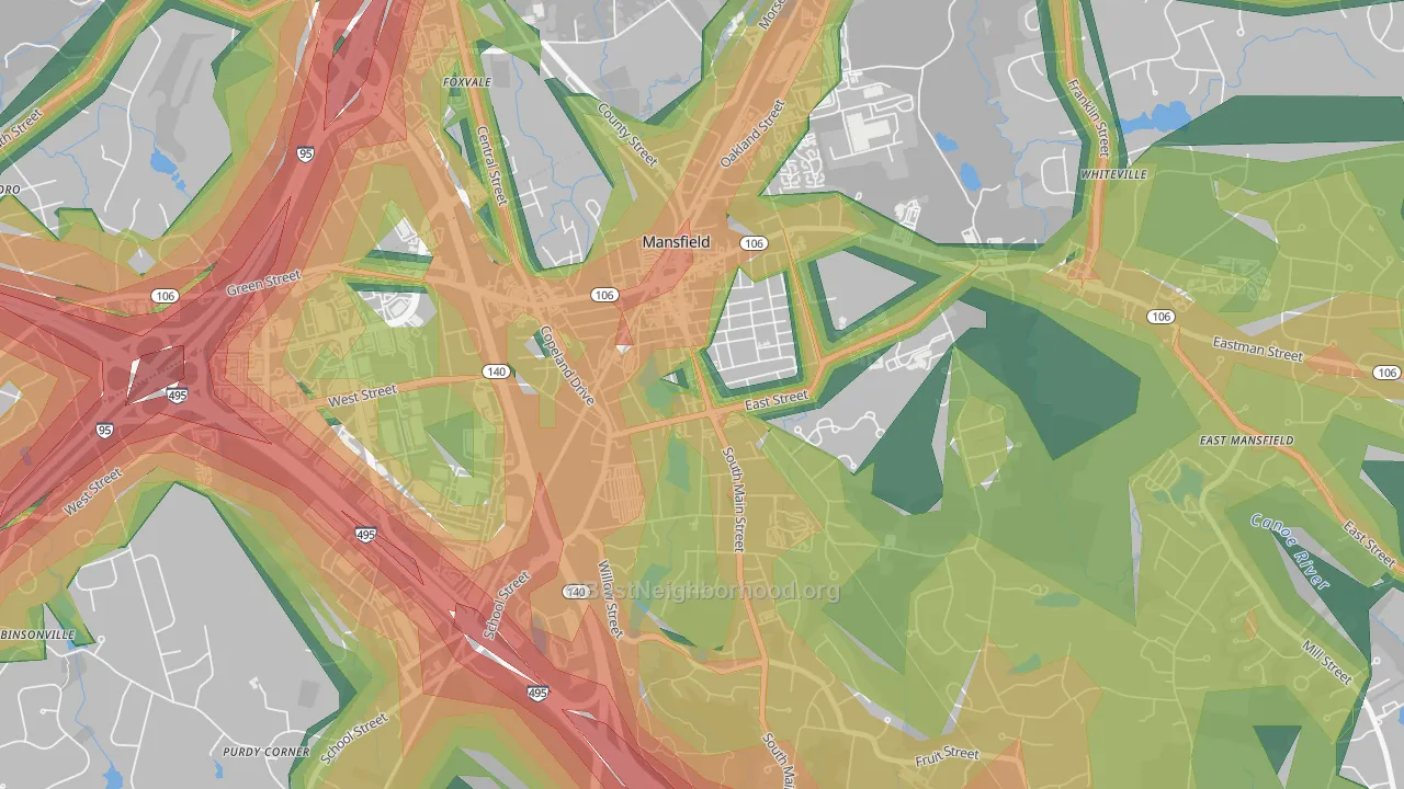 Mansfield Center, MA Map of Noise Levels in Mansfield Center