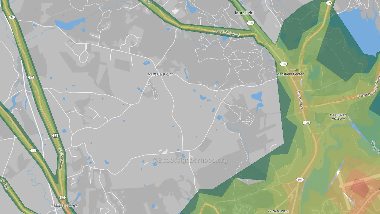 Mansfield City, CT Map of Noise Levels in Mansfield City
