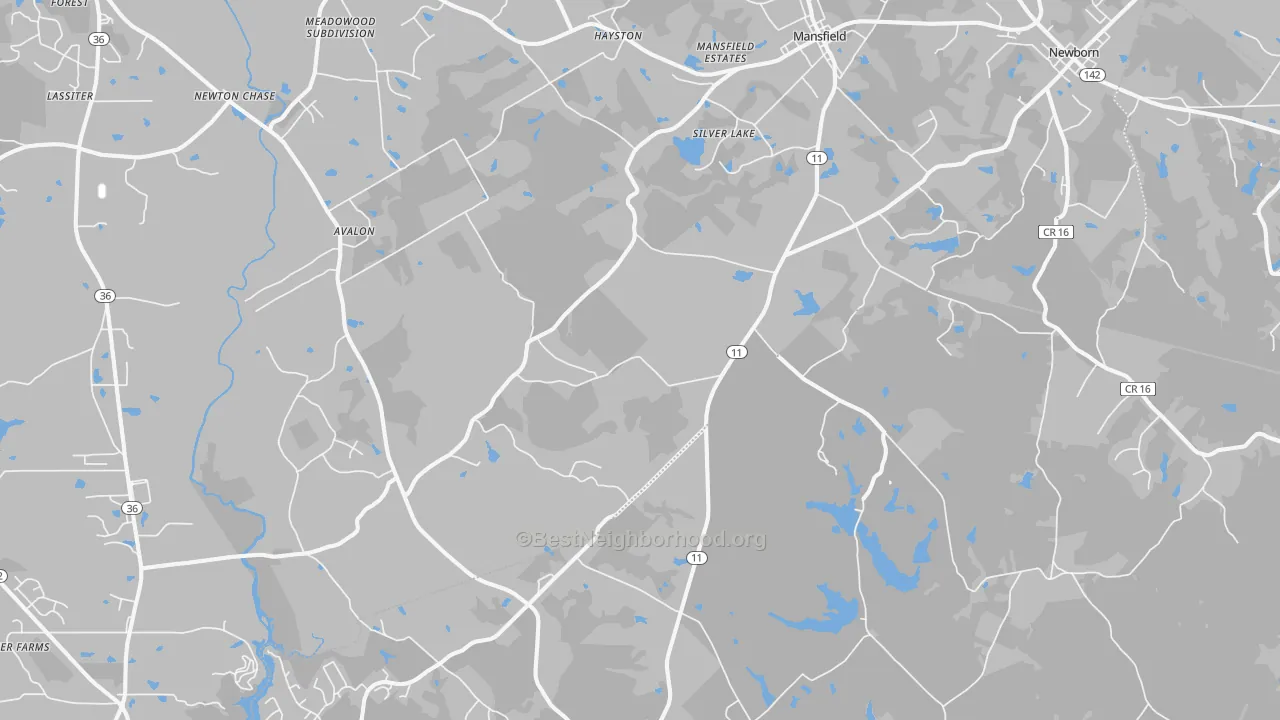 Mansfield, GA Map of Noise Levels in Mansfield