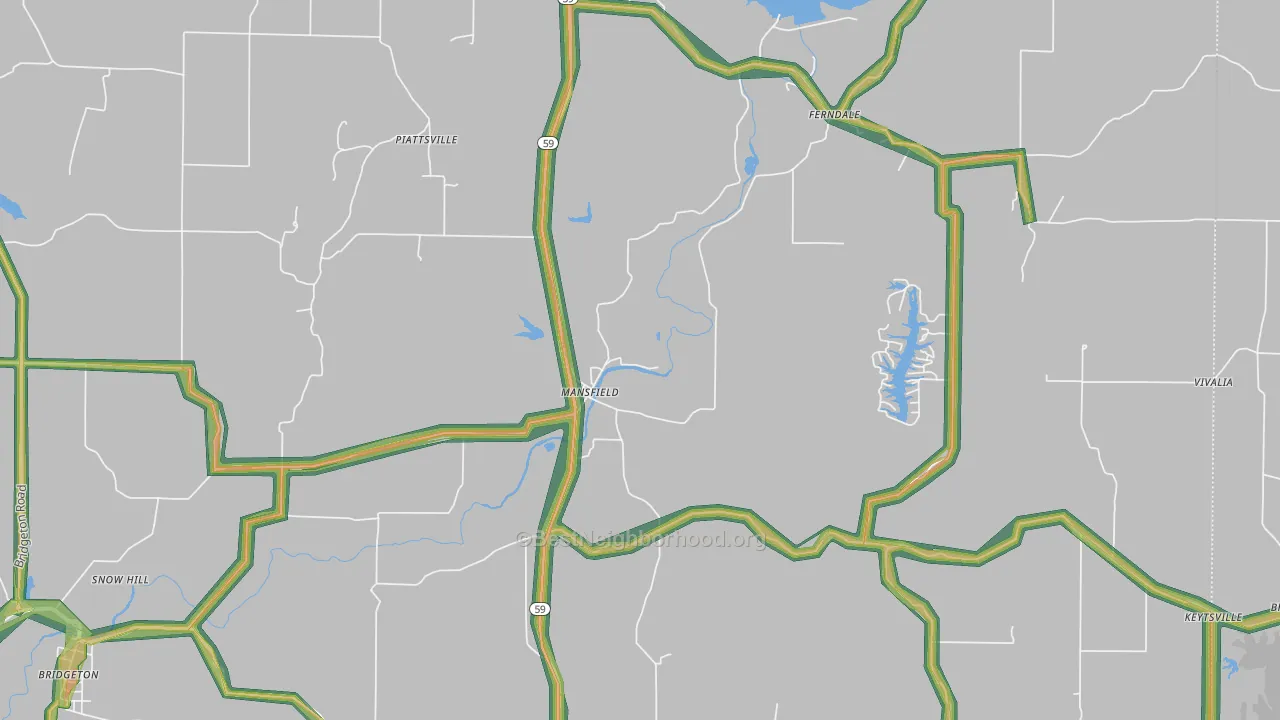 Mansfield, IN Map of Noise Levels in Mansfield