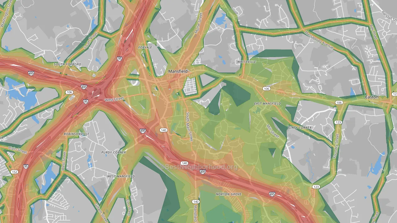 Mansfield, MA Map of Noise Levels in Mansfield
