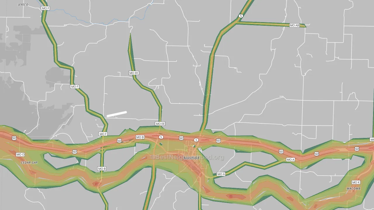 Mansfield, MO Map of Noise Levels in Mansfield