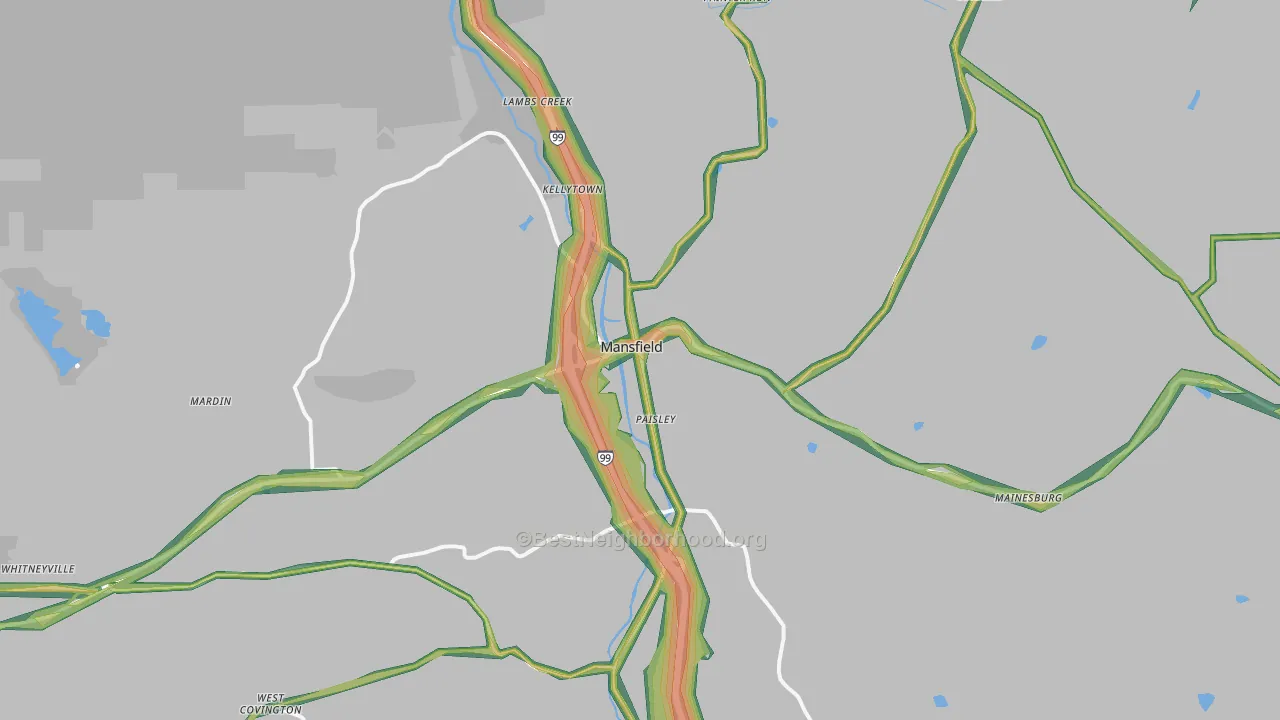 Mansfield, PA Map of Noise Levels in Mansfield