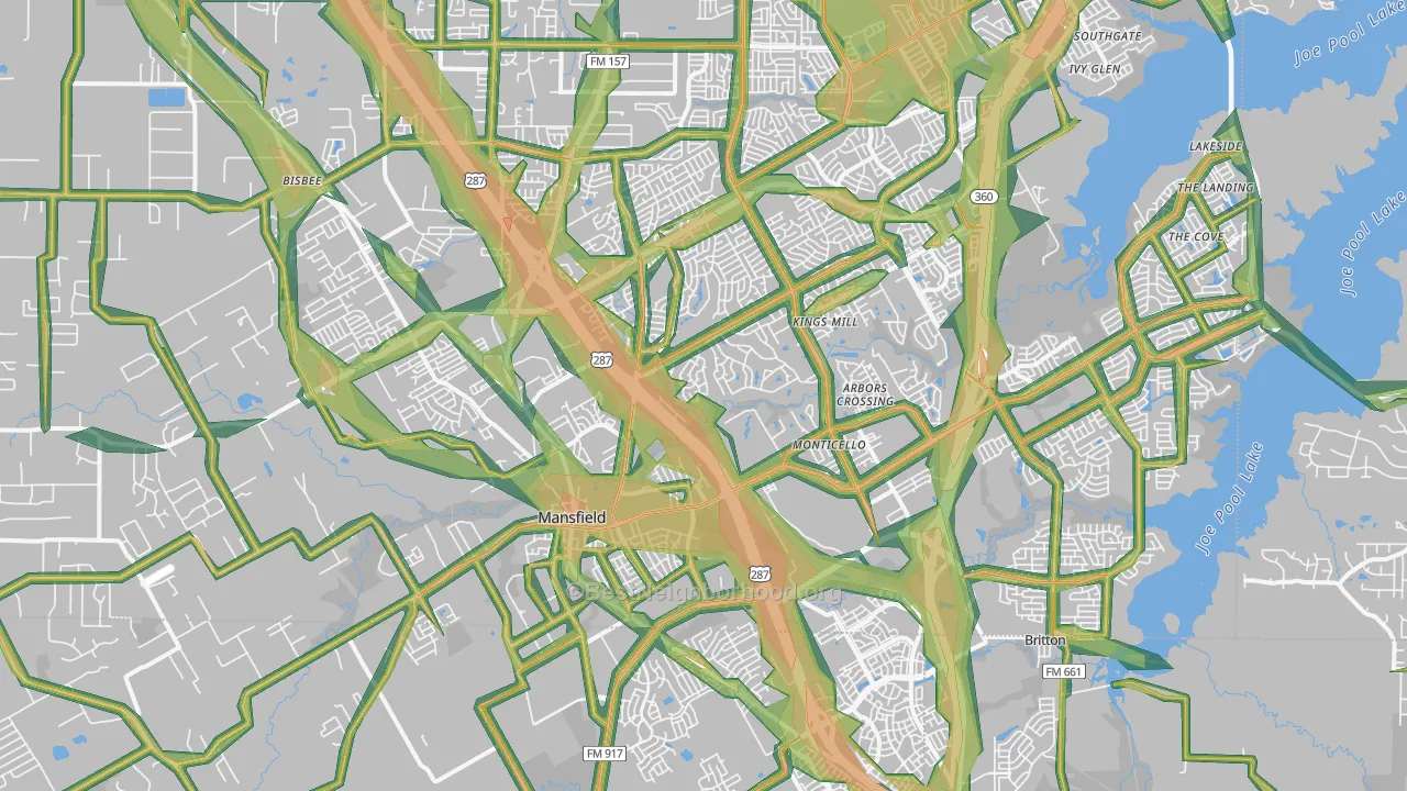 Mansfield, TX Map of Noise Levels in Mansfield