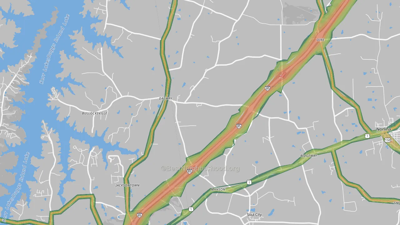 Manson, NC Map of Noise Levels in Manson